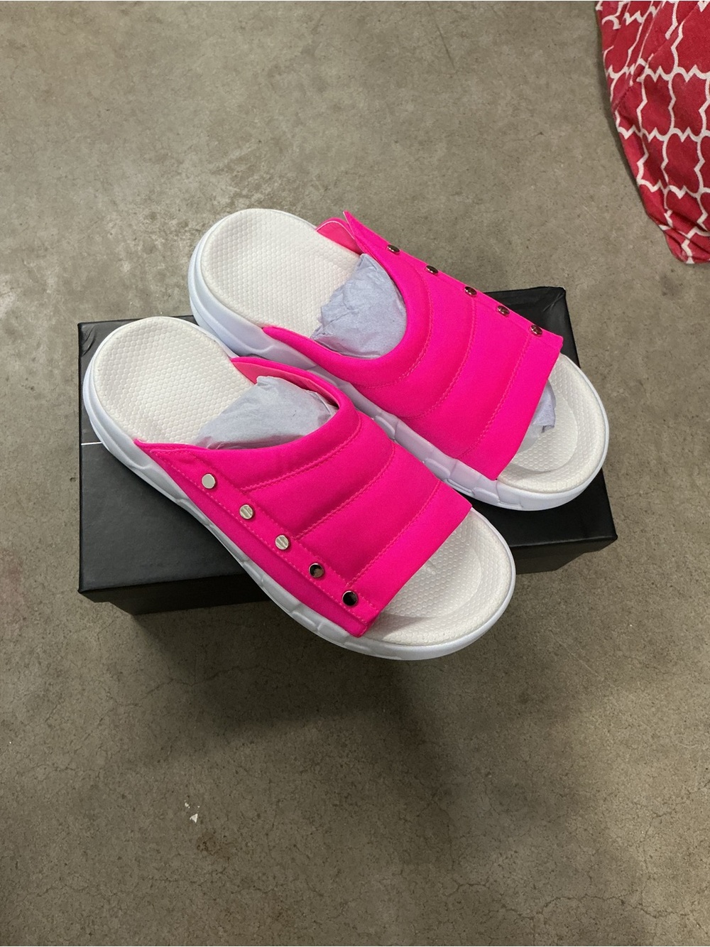 Cape Robbin Hot Pink Padded Slide Sandals with White Footbed